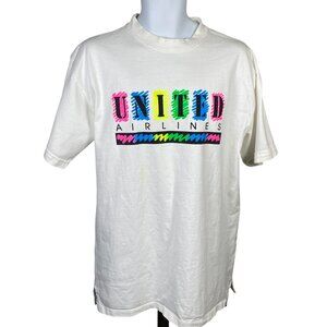 Vintage 90s United Airlines Neon Logo T Shirt Mens XL Oversized Made in USA